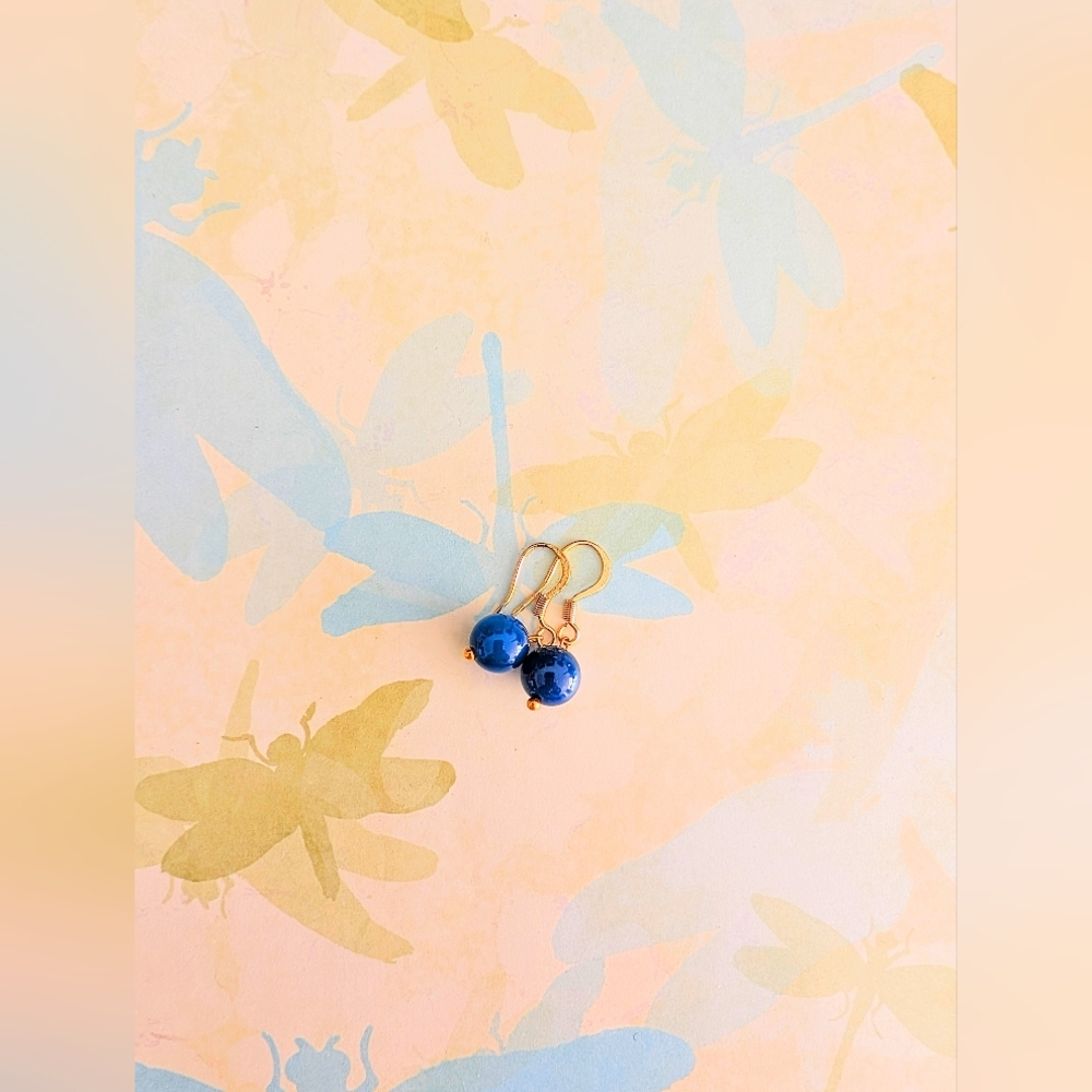 Chic Minimalist Blue Beaded Earrings